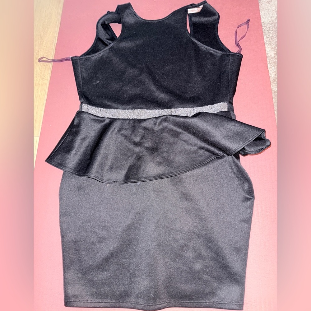 Black Peplum bodycon mini Dress- Open back size medium
